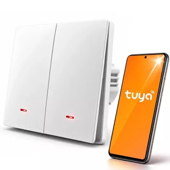 QOLTEC Smart Light Switch WiFi 2-Gang Timer Tuya Weiß