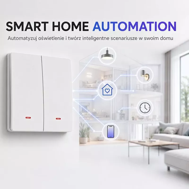 QOLTEC Smart Light Switch WiFi 2-Gang Timer Tuya Weiß