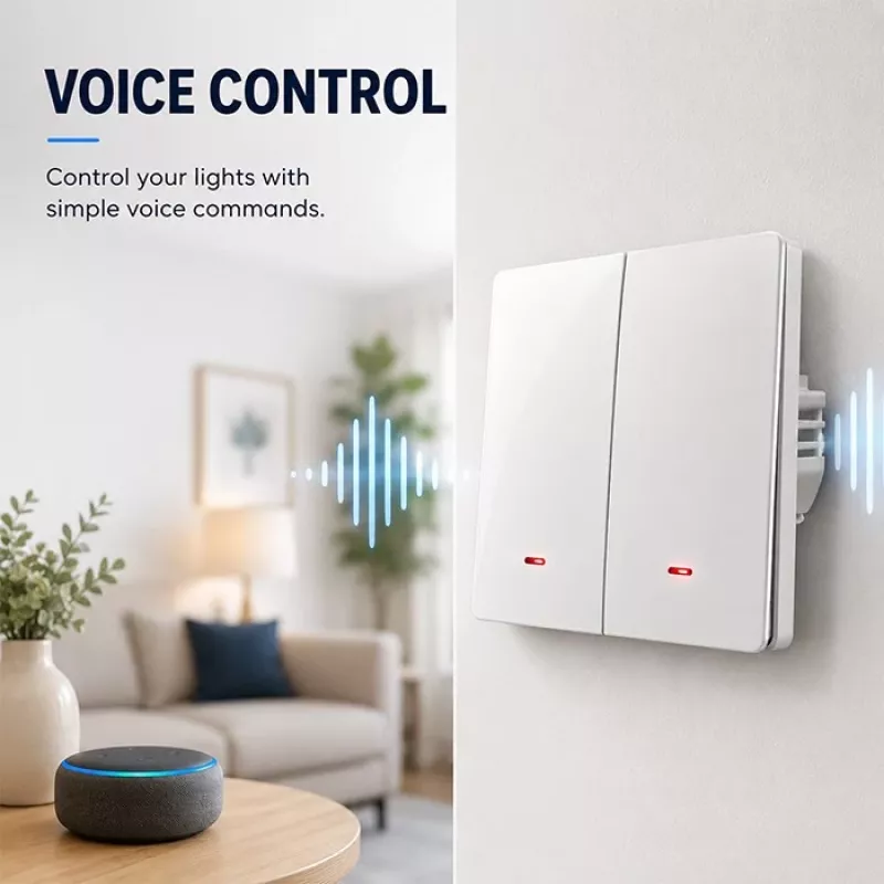 QOLTEC Smart Light Switch WiFi 2-Gang Timer Tuya Weiß