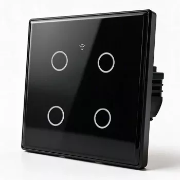Qoltec Smart Touch Lichtschalter 4-fach Wi-Fi Timer Tuya | Gehärtetes Glas | Weiß
