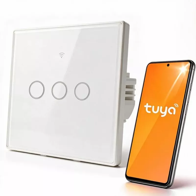 Qoltec Smart Touch Lichtschalter 3-fach Wi-Fi Timer Tuya Weiß