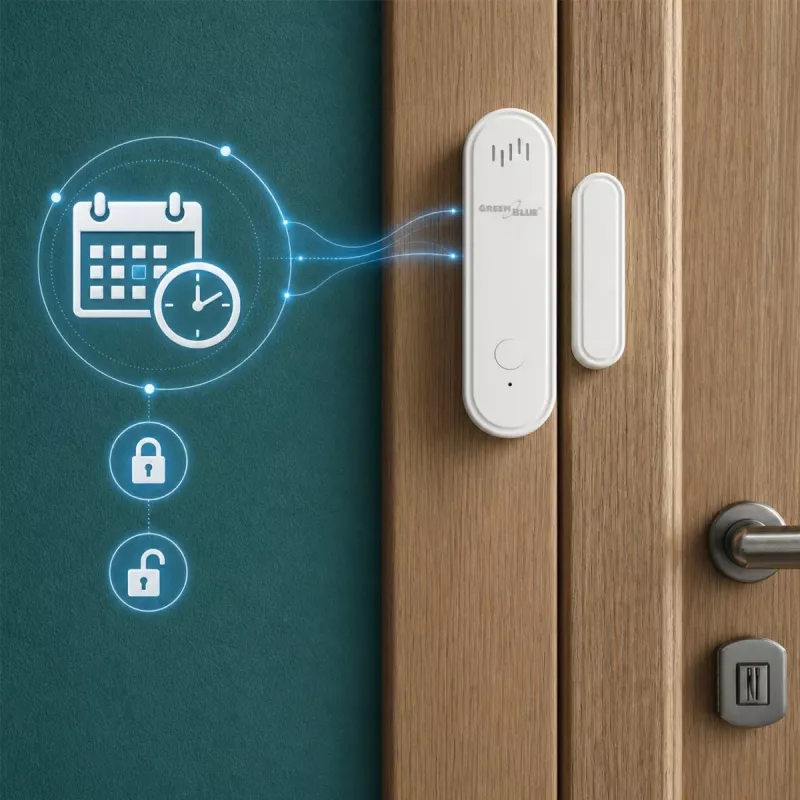 GREENBLUE GB478 Kabelloser WiFi Tür-/Fenstersensor – Intelligenter Magnetkontakt, Tuya & Gosund App, Alexa/Google, Batteriebetrieben, Weiß