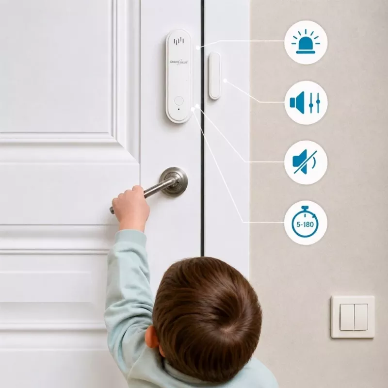 GREENBLUE GB478 Kabelloser WiFi Tür-/Fenstersensor – Intelligenter Magnetkontakt, Tuya & Gosund App, Alexa/Google, Batteriebetrieben, Weiß