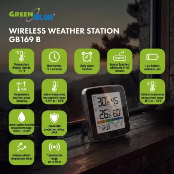 GREENBLUE GB169 B Funk-Wetterstation mit Farbdisplay und Außensensor