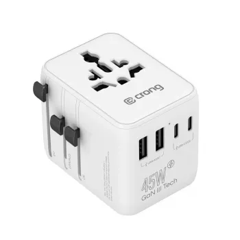 Crong One World Travel Adapter GaN 45W UK/EU/US/AU Weiß