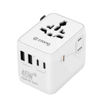 Crong One World Travel Adapter GaN 45W UK/EU/US/AU Weiß