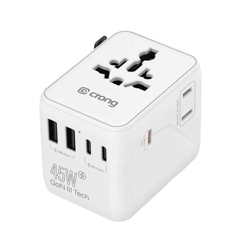 Crong One World Travel Adapter GaN 45W UK/EU/US/AU Weiß