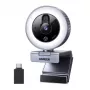 UGREEN 2K QHD Webcam mit LED-Fülllicht und eingebautem Mikrofon, 30fps, USB 2.0, Autofokus, 80° Sichtfeld, Clip-on & Stativ geeignet, Schwarz