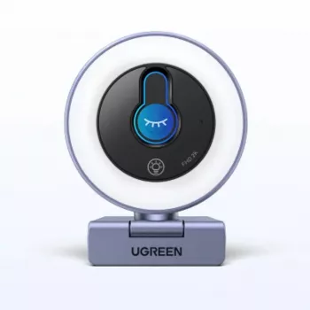 UGREEN 2K QHD Webcam mit LED-Fülllicht und eingebautem Mikrofon, 30fps, USB 2.0, Autofokus, 80° Sichtfeld, Clip-on & Stativ geeignet, Schwarz