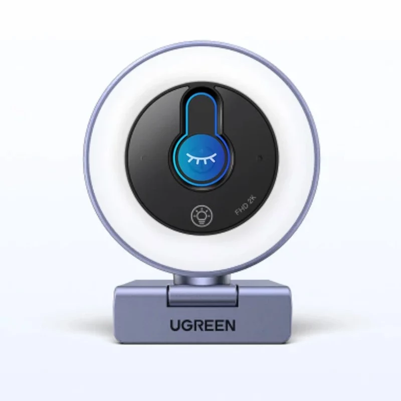 UGREEN 2K QHD Webcam mit LED-Fülllicht und eingebautem Mikrofon, 30fps, USB 2.0, Autofokus, 80° Sichtfeld, Clip-on & Stativ geeignet, Schwarz