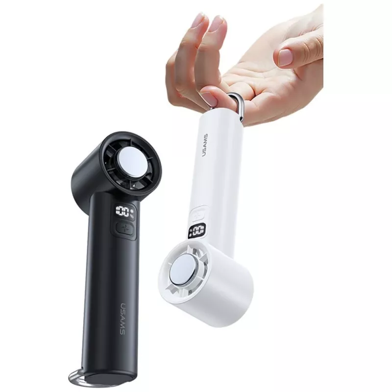 USAMS Ice-Cooling Handheld Fan 2000mAh Schwarz - Tragbarer Halbleiter-Kühlventilator mit USB-C, 3 Geschwindigkeiten, abnehmbarem Sockel