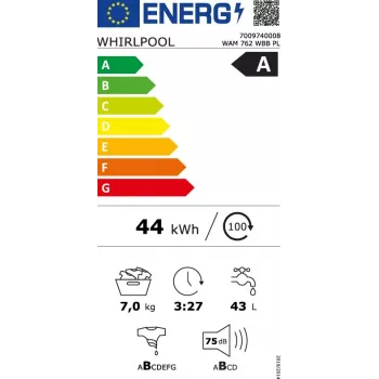 Whirlpool WAM762WBBPL 7 kg 1200 U/min Waschmaschine mit 6th Sense Technologie, FreshCare+, Clean+, 14 Programmen, LED-Display, Kindersicherung, Startzeitvorwahl, Energieklasse C, Weiß