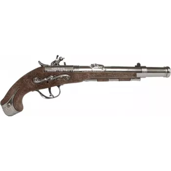 PULIO Gonher Metall-Piratenpistole Spielzeug-Pistole, Druckguss-Metall & Kunststoff, 8-Schuss Ringkapseln, Schwarz/Grau mit braunem Griff, ab 8 Jahren