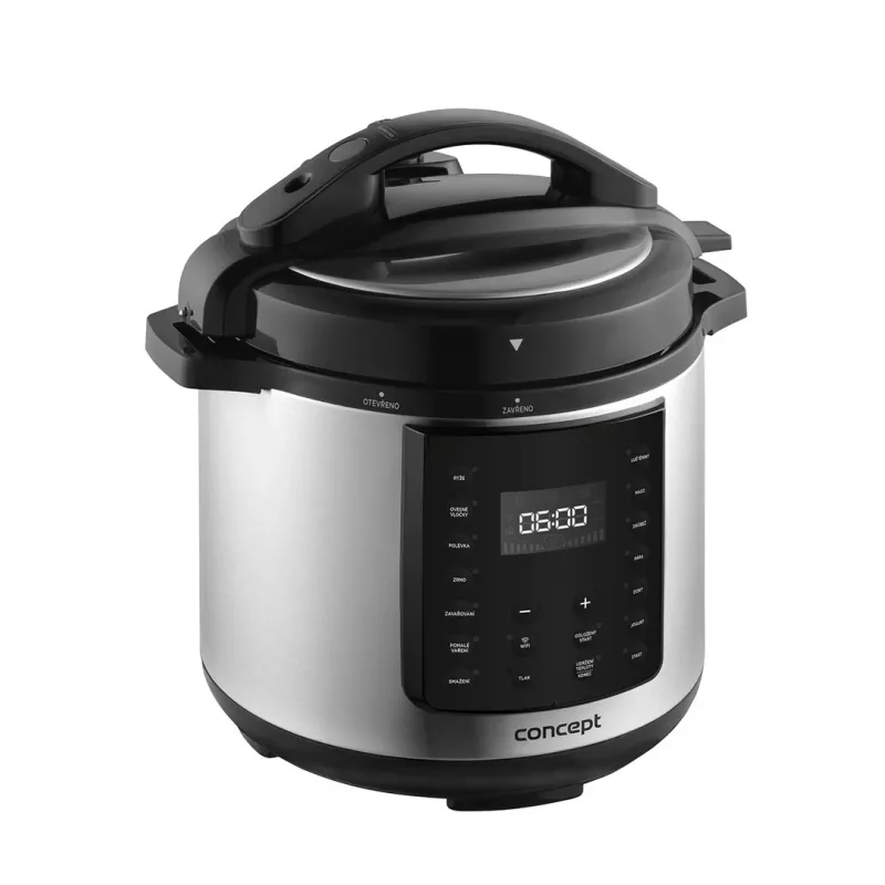 CONCEPT CK8001 Multikocher, 5L, 900W, 10 Programme, LED, antihaftbeschichteter Keramiktopf, Startzeitvorwahl, Warmhaltefunktion, Schwarz/Silber