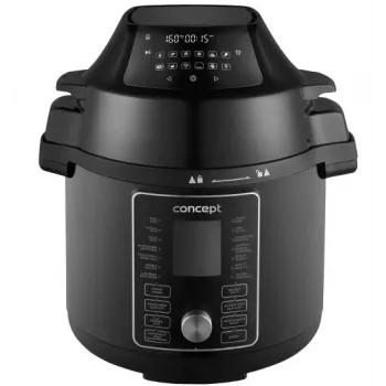 CONCEPT CK8000 Multikocher mit Heißluftfritteusen-Funktion, 6L Topf, 3,5L Korb, 1500W, 10 Programme, Schwarz/Silber