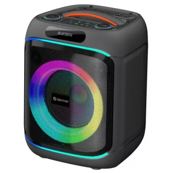 Denver BPS-270 Tragbarer Party-Lautsprecher mit Bluetooth, 400W PMPO, LED-Lichteffekten, Karaoke, FM-Radio, USB/SD/AUX, Mikrofoneingang, Schwarz