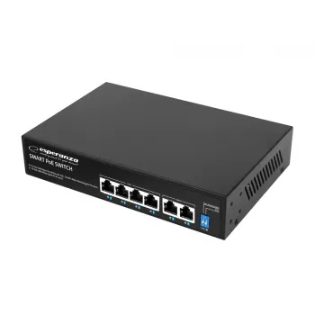 ESPERANZA 6-Port PoE+ Gigabit Switch 65W GOLIATH (4 PoE+ Ports, 2 Uplinks, 12 Gbps, lüfterloses Metall)