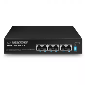 ESPERANZA 6-Port PoE+ Gigabit Switch 65W GOLIATH (4 PoE+ Ports, 2 Uplinks, 12 Gbps, lüfterloses Metall)