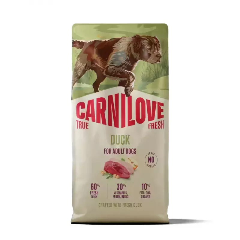 CARNILOVE TRUE FRESH Hundetrockenfutter mit Ente für erwachsene Hunde aller Rassen 12 kg