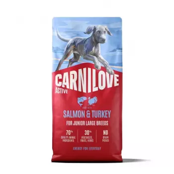 CARNILOVE ACTIVE Hundetrockenfutter mit Lachs & Truthahn für Junghunde großer Rassen 12 kg