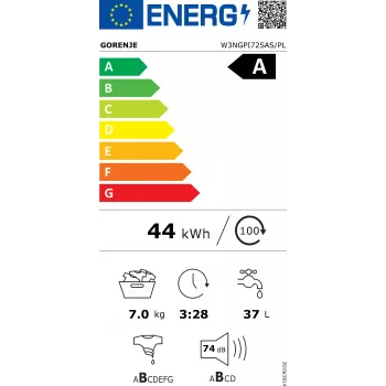Gorenje W3NGPI72SAS/PL 7 kg 1200 U/min freistehender Frontlader-Waschautomat mit SteamTech und Inverter PowerDrive Motor