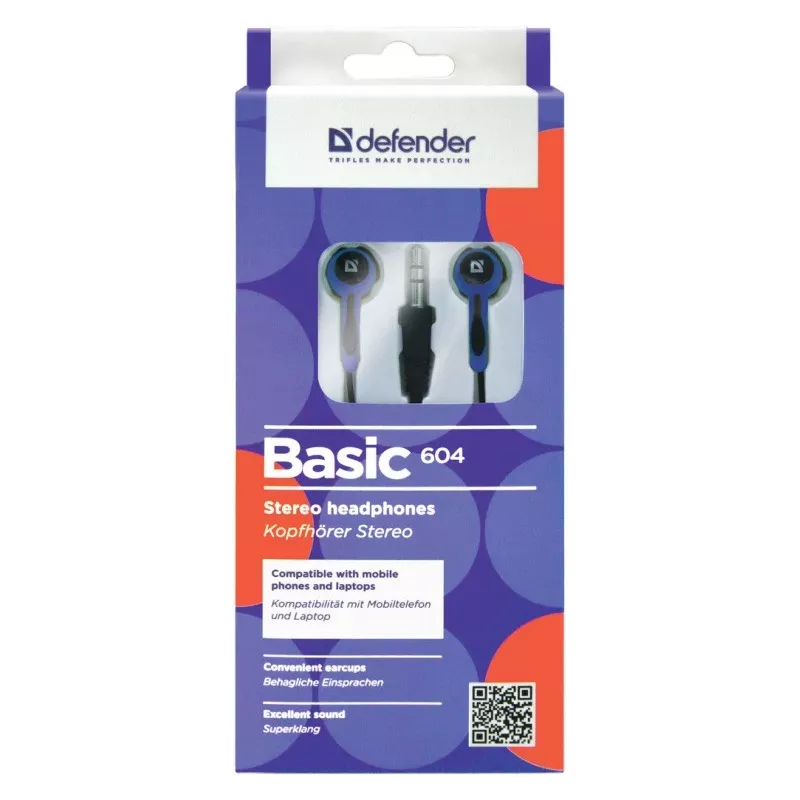 Defender EARPHONES BASIC 604 Kabelgebundener In-Ear-Kopfhörer mit Mikrofon, Schwarz-Blau