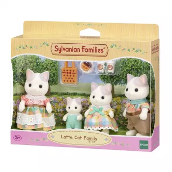EPOCH Sylvanian Families Milchkatzenfamilie - 4 sammelbare Flockfiguren (Vater Cyrus, Mutter Stella, Sohn Freddie, Tochter Millie) für Kinder ab 3 Jahren