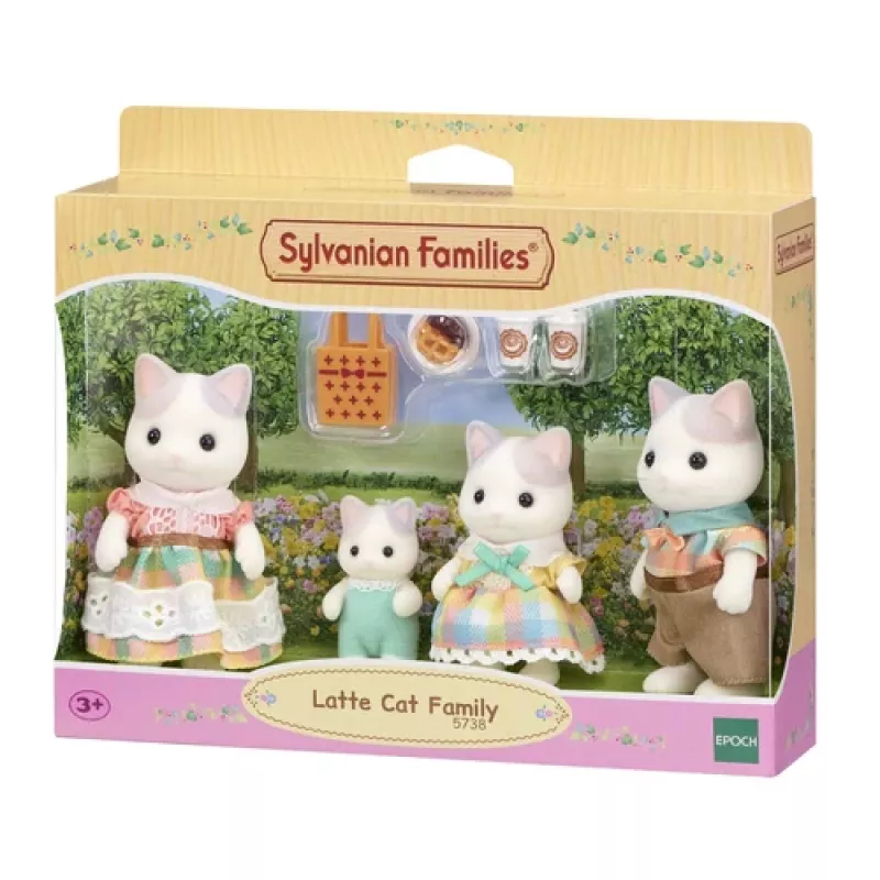 EPOCH Sylvanian Families Milchkatzenfamilie - 4 sammelbare Flockfiguren (Vater Cyrus, Mutter Stella, Sohn Freddie, Tochter Millie) für Kinder ab 3 Jahren