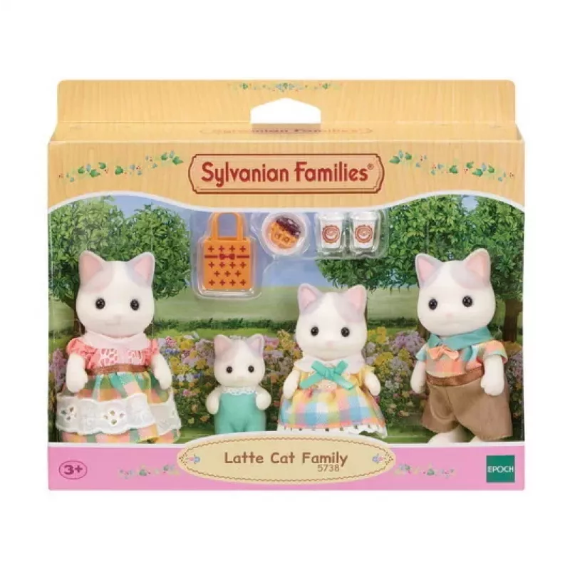 EPOCH Sylvanian Families Milchkatzenfamilie - 4 sammelbare Flockfiguren (Vater Cyrus, Mutter Stella, Sohn Freddie, Tochter Millie) für Kinder ab 3 Jahren