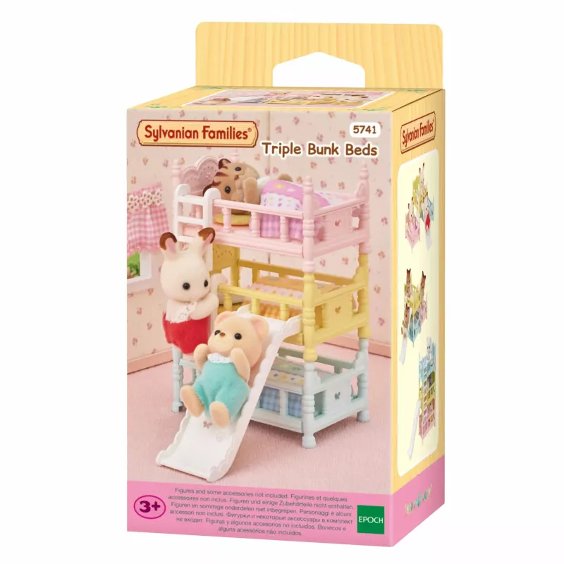 EPOCH Sylvanian Families Etagenbett Triple - Puppenhausmöbel, 3 Ebenen, Weiß mit rosa Akzenten, inklusive Leiter und 3 Matratzen, für Babyfiguren, ab 3 Jahren
