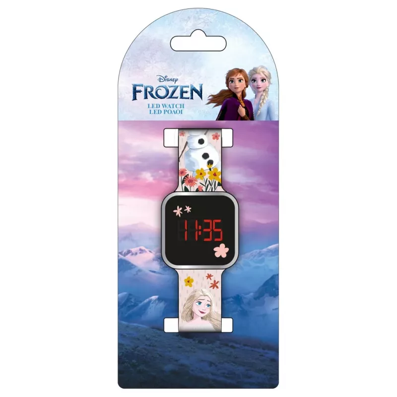 PULIO Digital Uhr LED Diakakis - Frozen Kinderuhr mit rotem LED-Display, blaues/lila Silikonarmband, offizielles Disney Frozen Thema