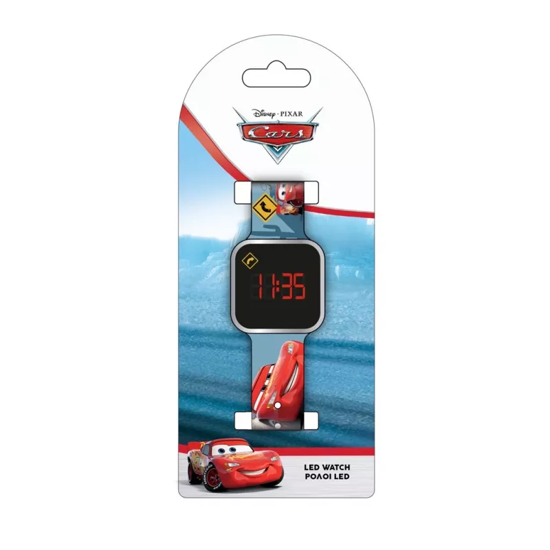 PULIO Kinder-Digitaluhr mit LED-Anzeige - Disney Pixar Cars Motiv, Rot/Schwarz