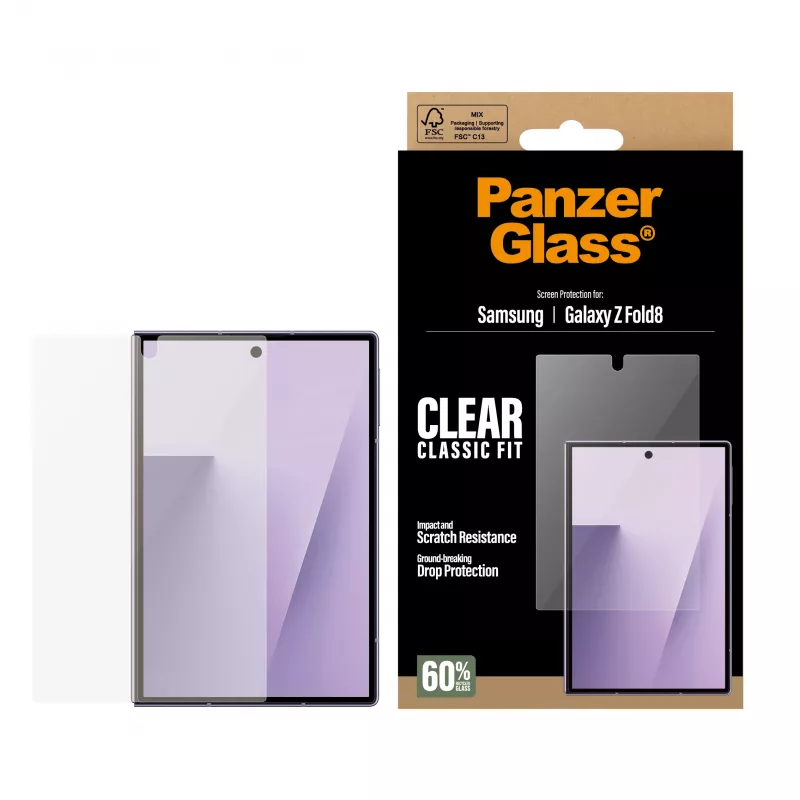 PanzerGlass ClassicFit Displayschutz für Samsung Galaxy Z Fold8 – Gehärtetes Glas, 9H, antibakteriell, case-kompatibel