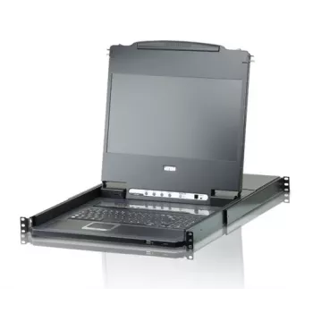 ATEN CL6708MW 19 Zoll Full HD DVI-D 8-Port Rack-Mount LCD KVM Konsole, 1U, Schwarz