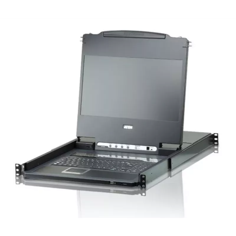 ATEN CL6708MW 19 Zoll Full HD DVI-D 8-Port Rack-Mount LCD KVM Konsole, 1U, Schwarz