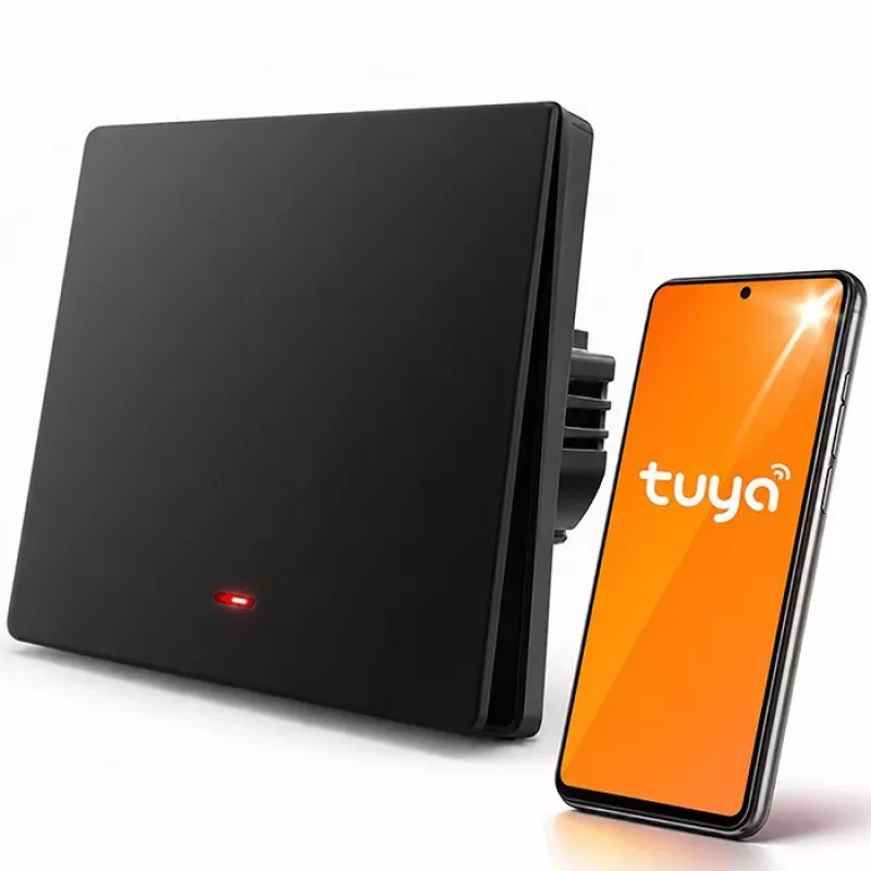 Qoltec 52722 Smart-WLAN-Lichtschalter, 1-Kanal, Touchpanel, Timer, Tuya/Smart Life, Schwarz