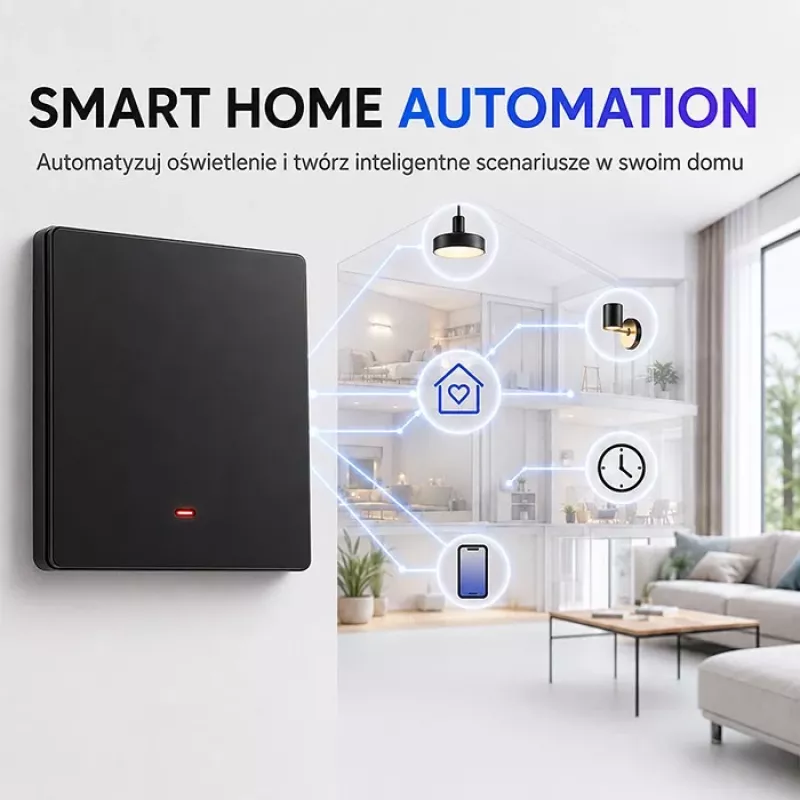 Qoltec 52722 Smart-WLAN-Lichtschalter, 1-Kanal, Touchpanel, Timer, Tuya/Smart Life, Schwarz