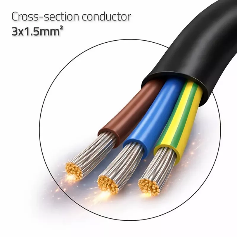 QOLTEC 54598 Schuko CEE 7/7 auf abisolierte & verlötete Stromkabel 3m H05VV-F 3x1,0mm² Schwarz