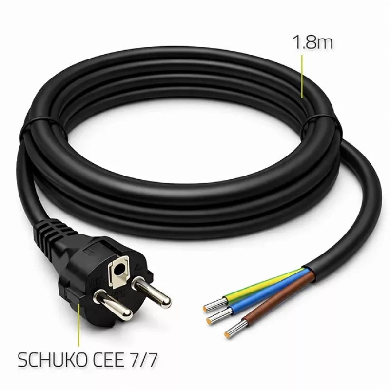 QOLTEC 54598 Schuko CEE 7/7 auf abisolierte & verlötete Stromkabel 3m H05VV-F 3x1,0mm² Schwarz