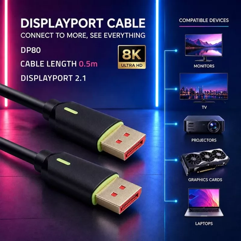 QOLTEC DisplayPort-Kabel M/M v2.1 80G 0,5 m