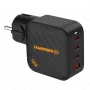 HAMMER RapidCharge 100W GaN-Netzteil, 2x USB-C PD 100W + 1x USB-A QC 30W, Schwarz