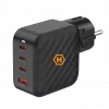 HAMMER RapidCharge 100W GaN-Netzteil, 2x USB-C PD 100W + 1x USB-A QC 30W, Schwarz