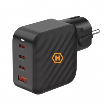 HAMMER RapidCharge 100W GaN-Netzteil, 2x USB-C PD 100W + 1x USB-A QC 30W, Schwarz