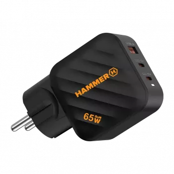 HAMMER RapidCharge 65W GaN-Netzteil - 2x USB-C PD, 1x USB-A QC, Schwarz
