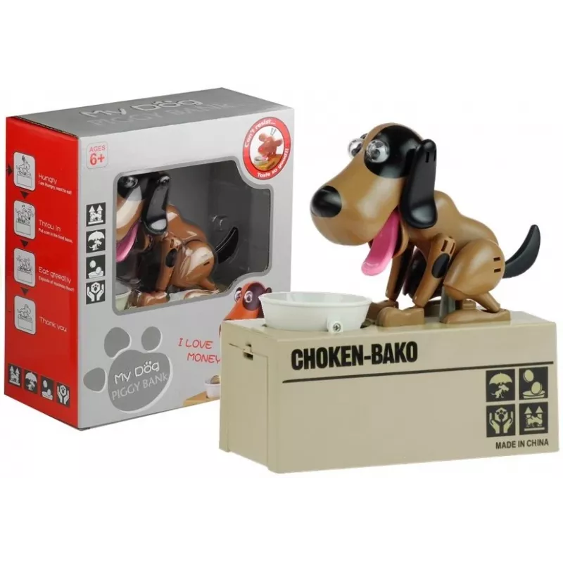 LEAN TOYS Hund Sparschwein Roboter Münzfresser Spielzeug Geldbox Braun - Schwarz