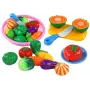 LEAN TOYS Klett-Gemüse im Korb – 8-teiliges Spiellebensmittel-Set mit Teller und Messer