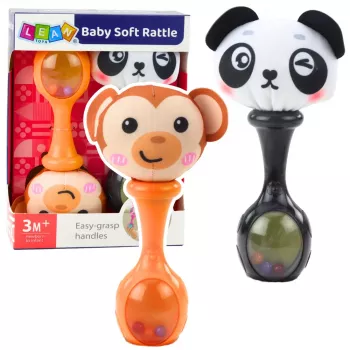 LEAN TOYS Rassel-Set mit weichen Bällen, Affen- und Panda-Motiven, 2 Stück