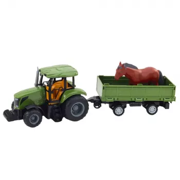 LEAN TOYS RC-Fernsteuerung Traktor mit Anhänger und Pferd-Set - 2.4GHz, wiederaufladbar, Grün/Rot, ab 3 Jahren