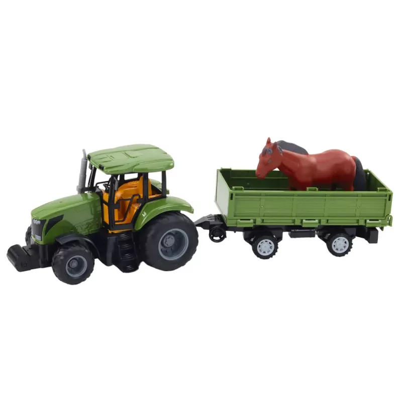 LEAN TOYS RC-Fernsteuerung Traktor mit Anhänger und Pferd-Set - 2.4GHz, wiederaufladbar, Grün/Rot, ab 3 Jahren