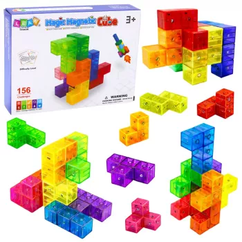 LEAN TOYS Magnetische Bausteine Magic Cube Puzzle 156 Herausforderungskarten 9 Teile